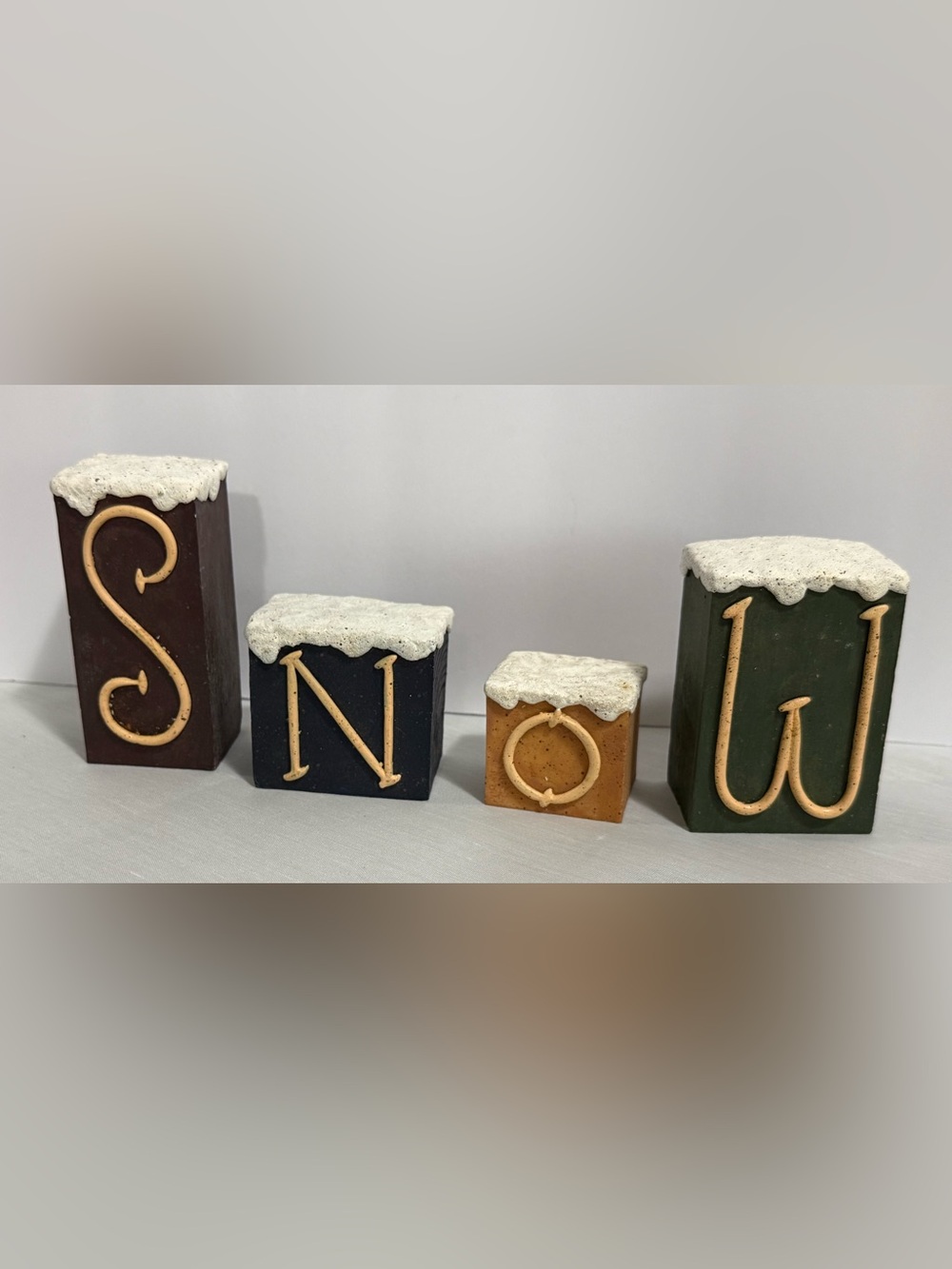 Vintage Rustic Wooden SNOW Letter Block Sign Set 4 Piece Winter Mantel Decor